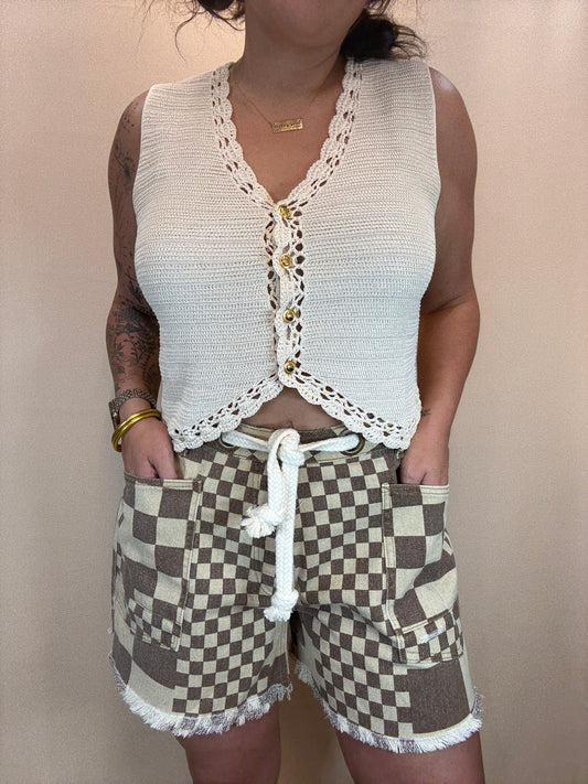 CROCHET TRIMMED SWEATER VEST
