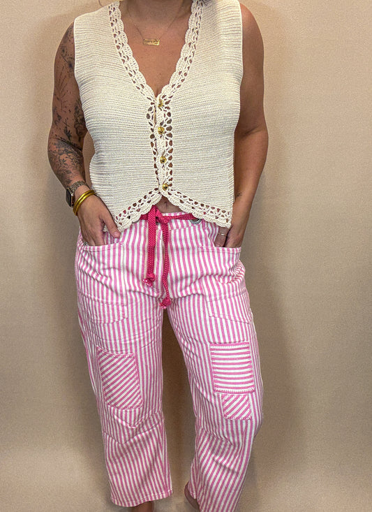 Striped Twill Barrel Pants