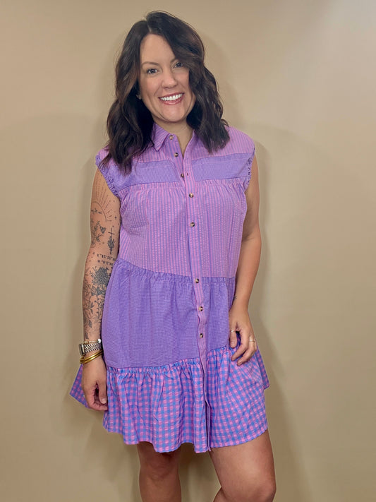 Multi Pattern Tiered Short Sleeve Tunic Dress