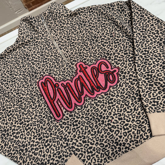Cheetah 3/4 Zip Applique Sweatshirt
