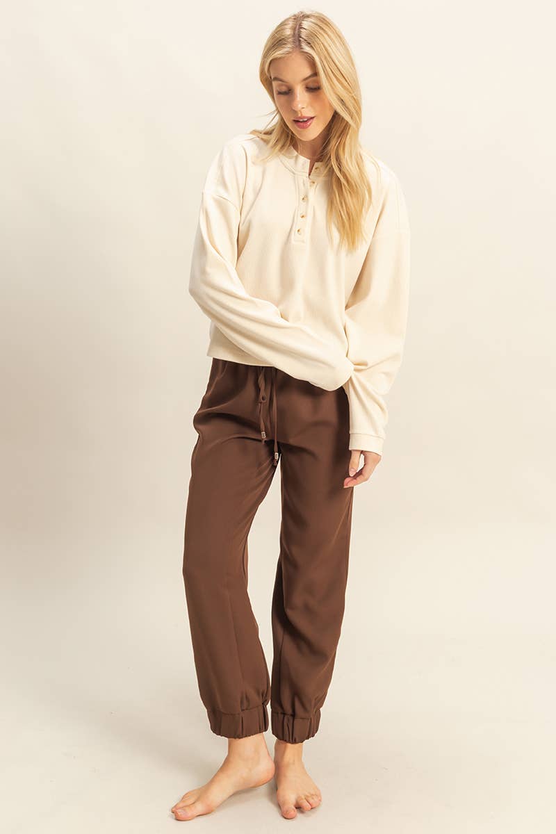 Mineral Washed Long-Sleeve Henley Top