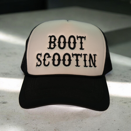 Boot Scootin Trucker Hat - Black Embroidery