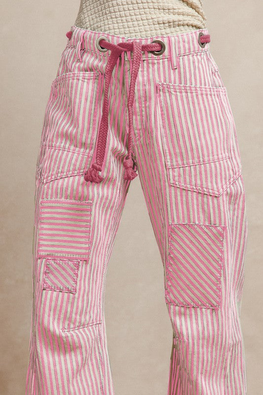 Striped Twill Barrel Pants