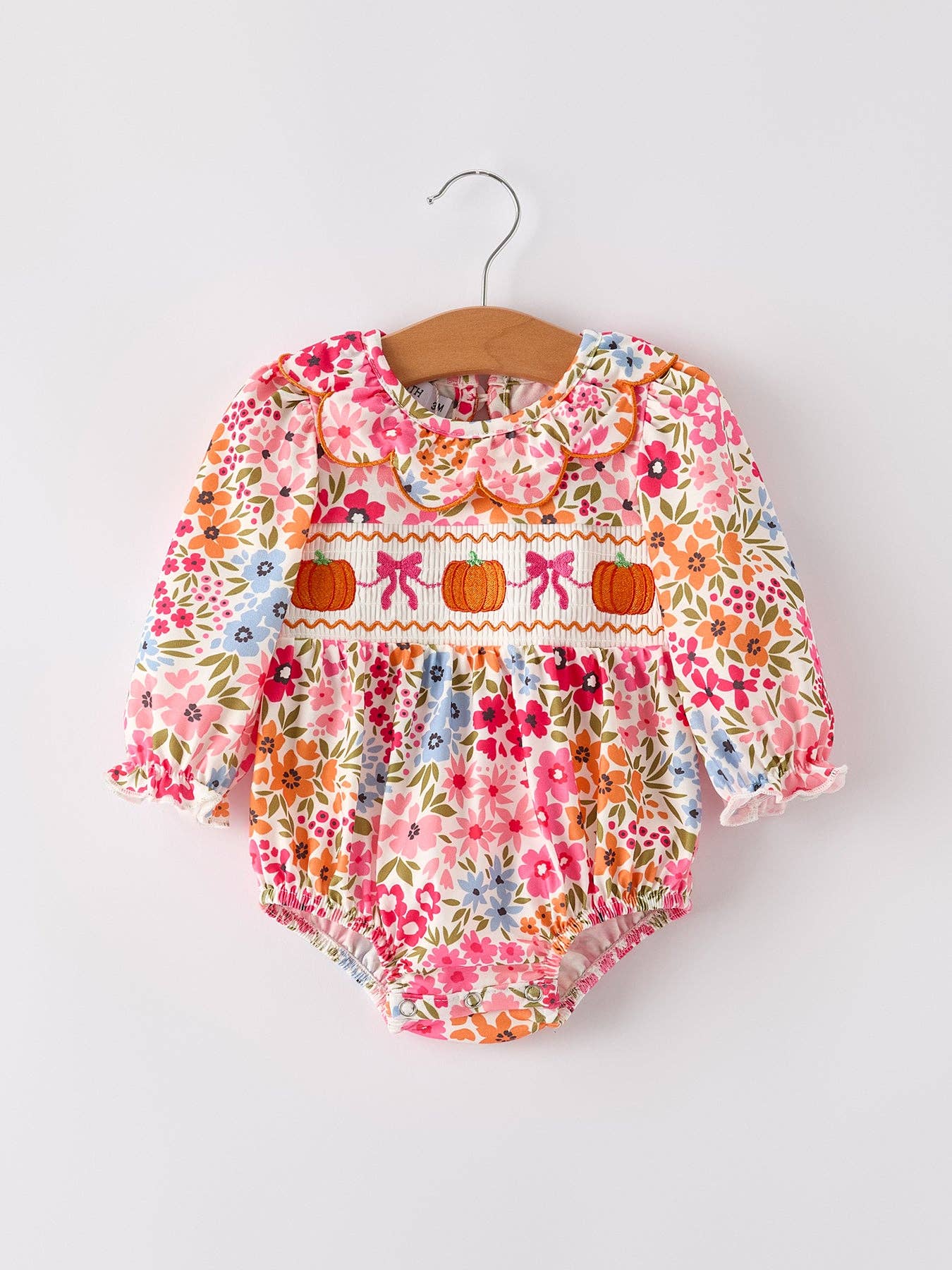 Baby Bow Smock Embroidered Floral Baby Girl Romper