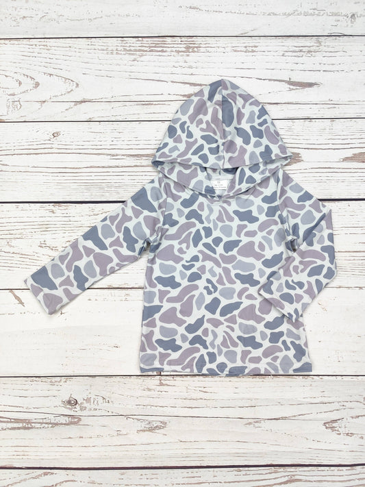 Camouflage Printed Kids Hoodie Grey