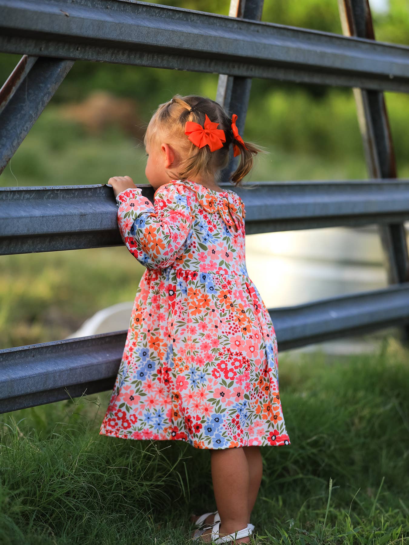 Girl Pumpkin Smock Embroidered Floral Dress