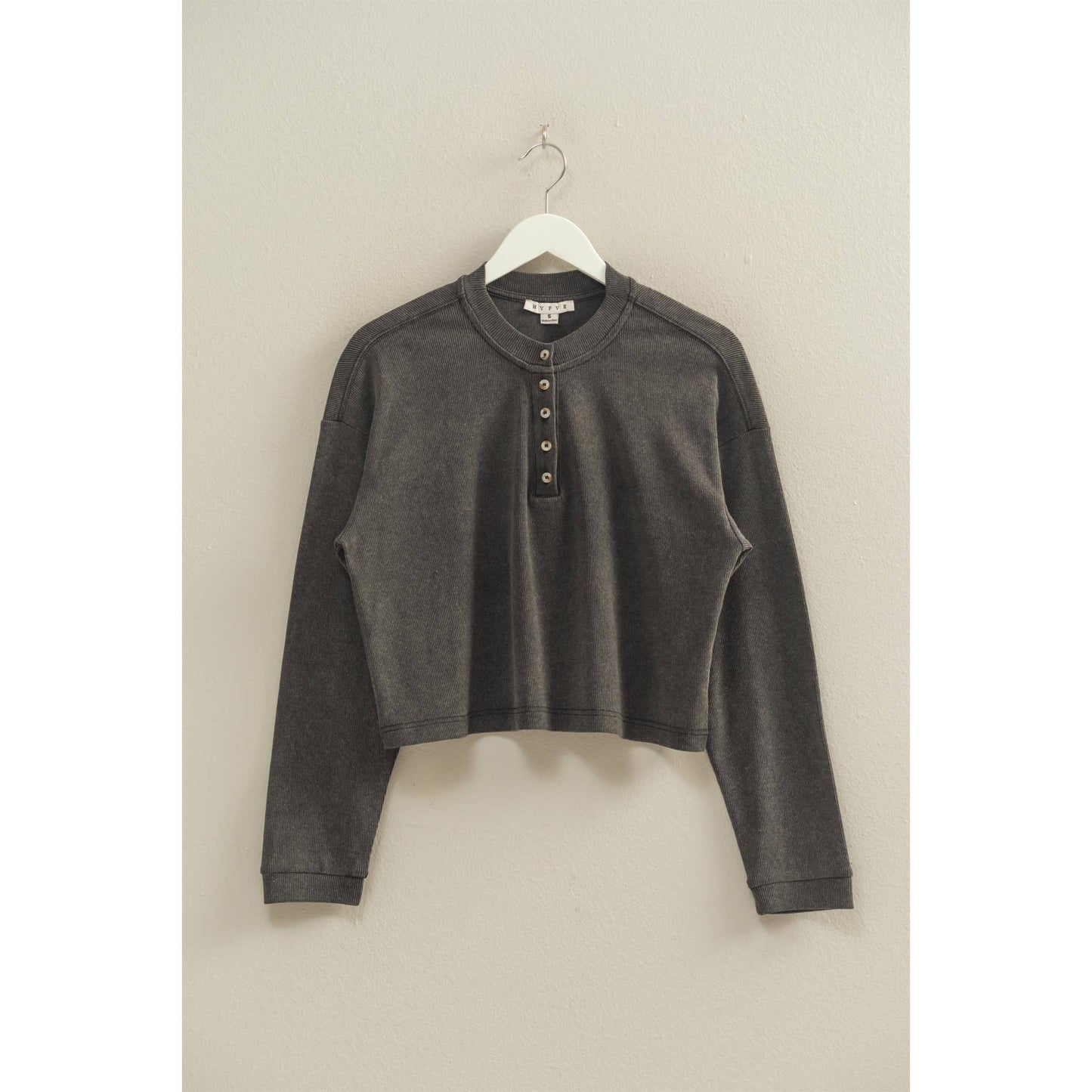 Mineral Washed Long-Sleeve Henley Top