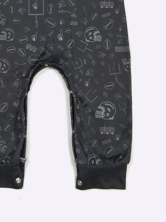 Football Field Goal Boy Romper-Black
