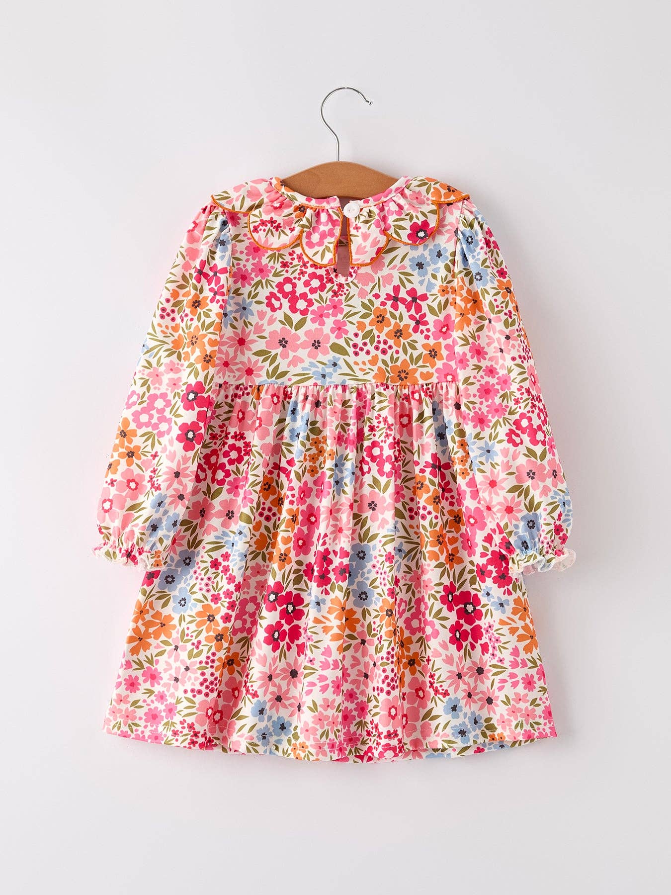 Girl Pumpkin Smock Embroidered Floral Dress
