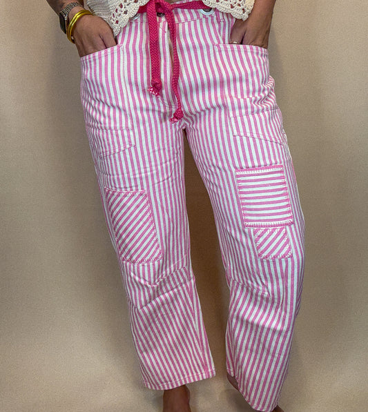 Striped Twill Barrel Pants