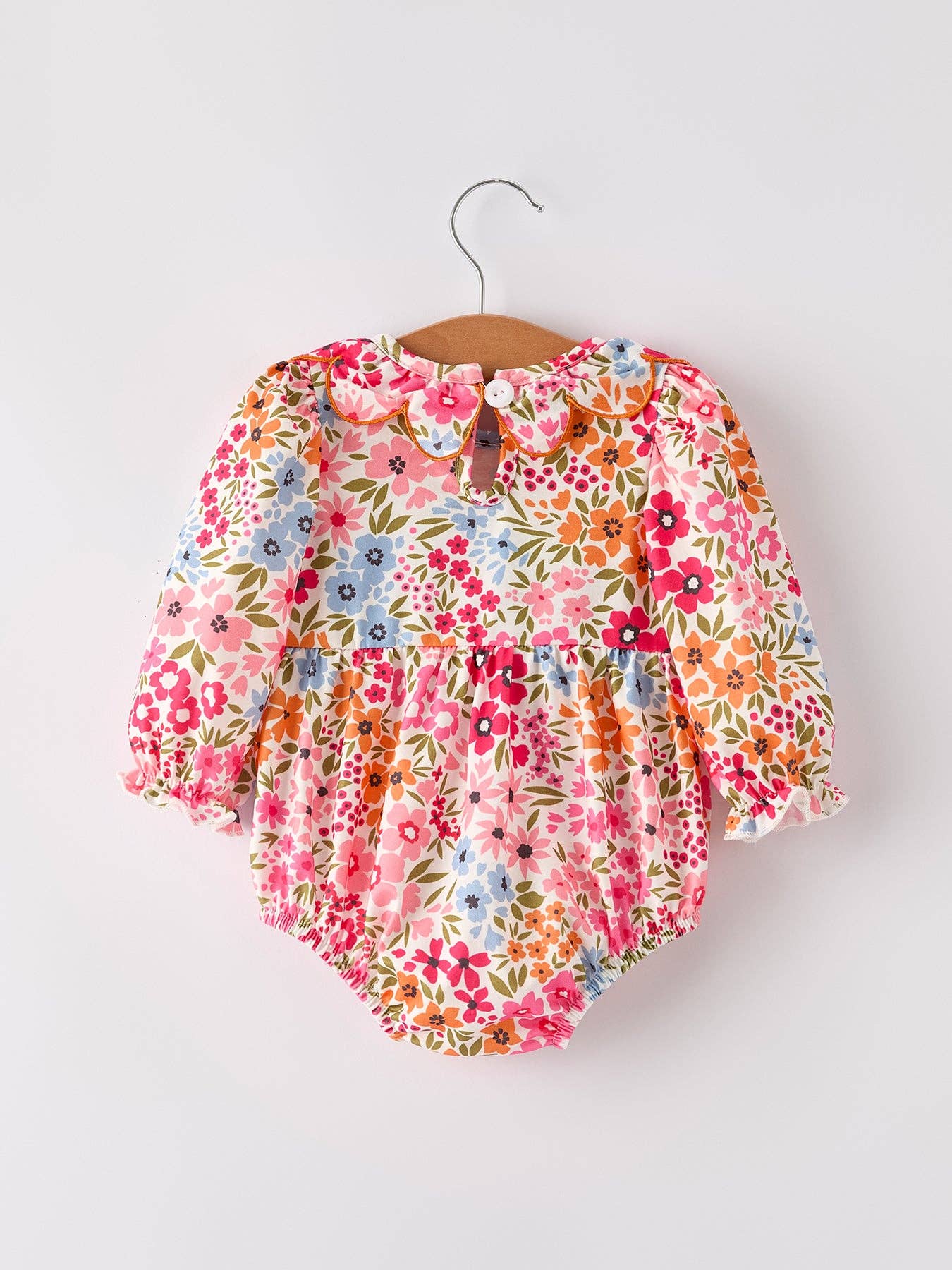 Baby Bow Smock Embroidered Floral Baby Girl Romper