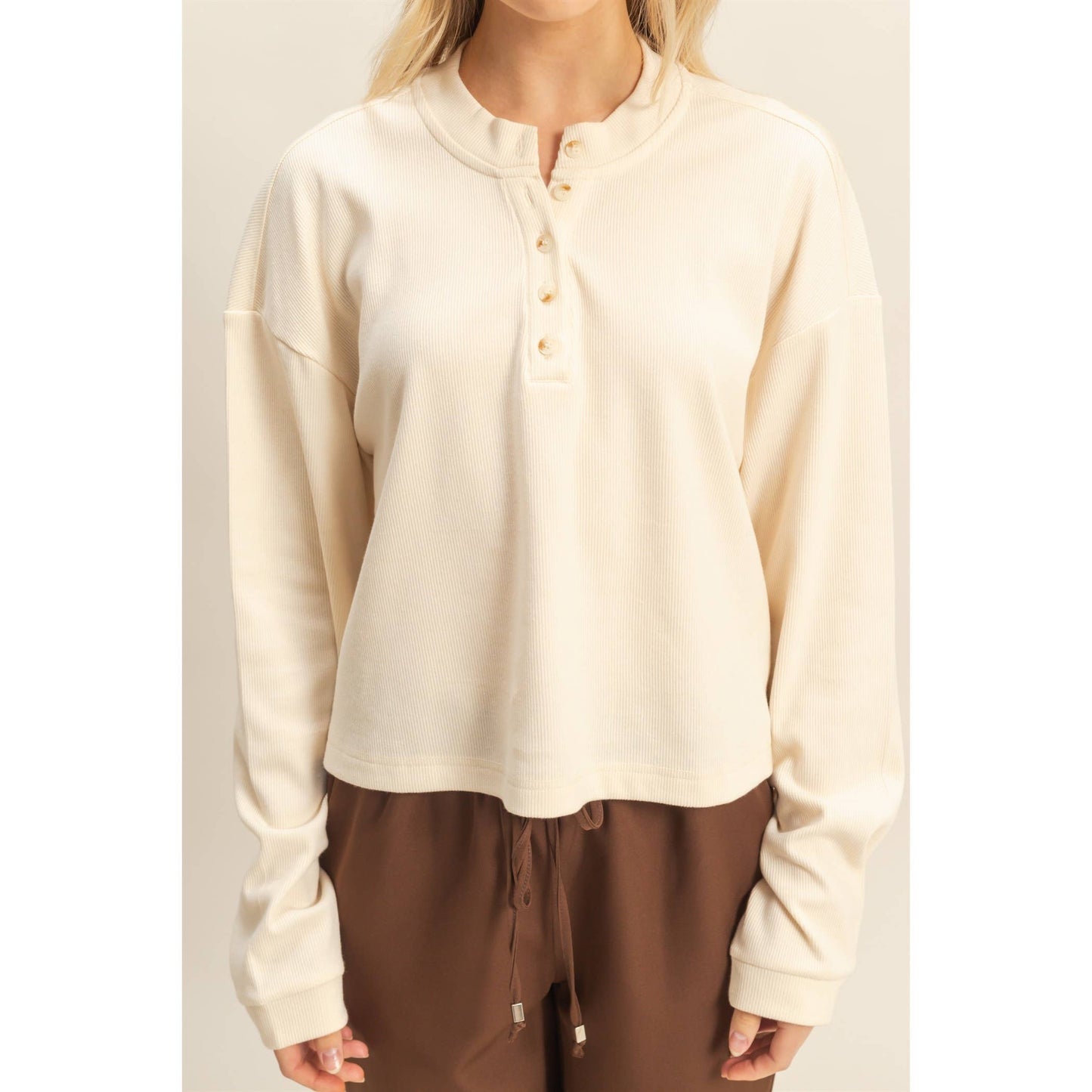 Mineral Washed Long-Sleeve Henley Top