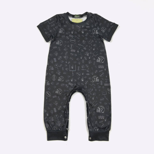 Football Field Goal Boy Romper-Black