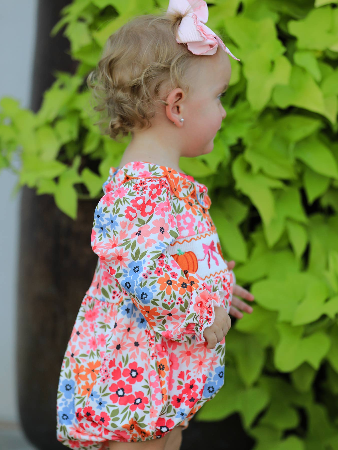 Baby Bow Smock Embroidered Floral Baby Girl Romper