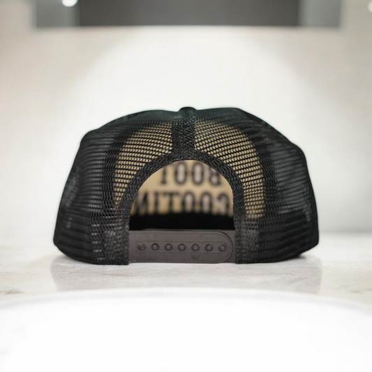 Boot Scootin Trucker Hat - Black Embroidery