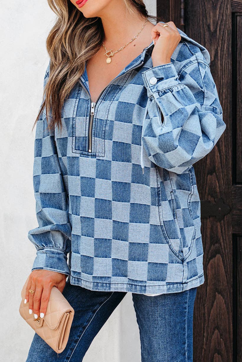 Checks and Blues Denim Hoodie